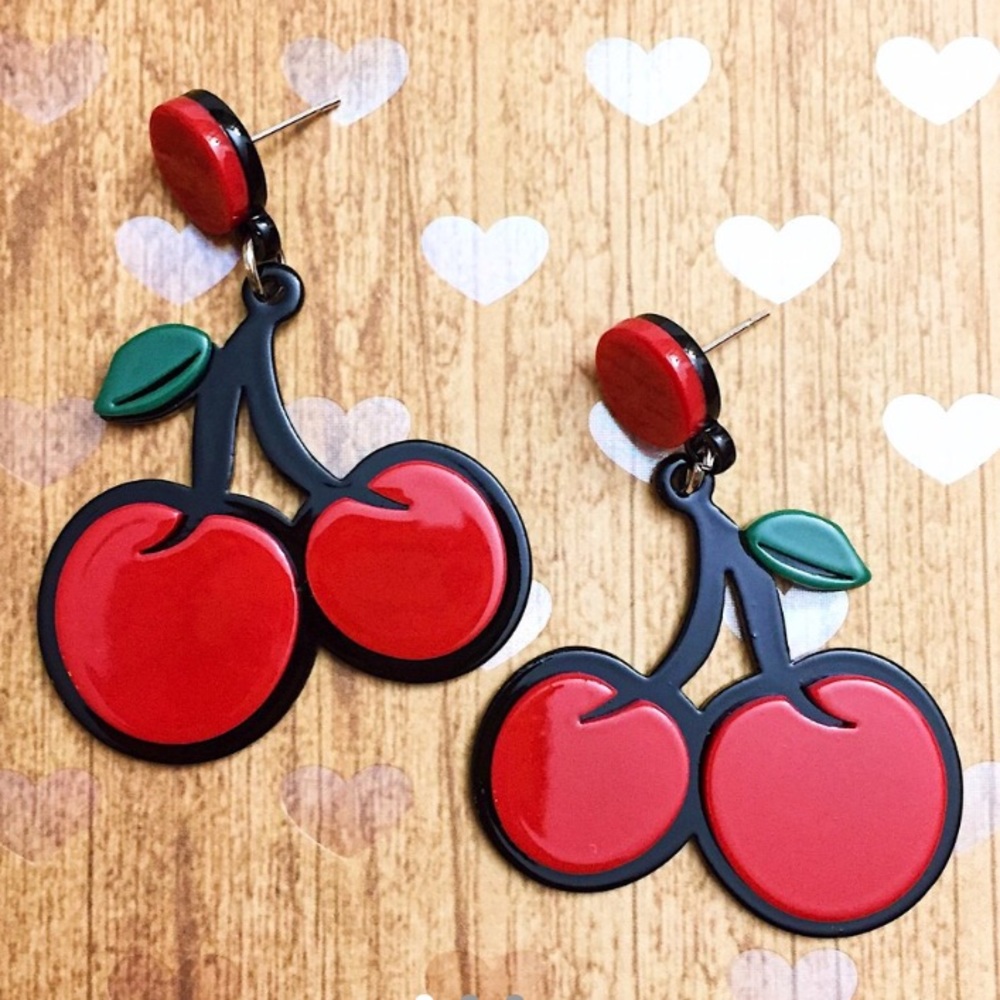 New Dangling Red Black Cherry acrylic Earrings